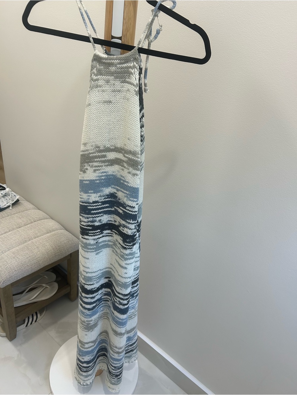 Knit midi Skirt in Blue Gray Stripe with halter neck
